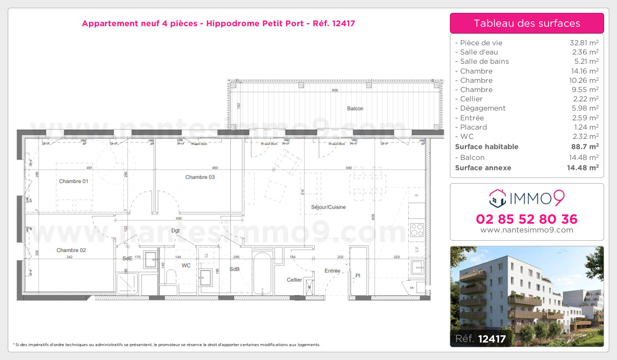 Plan et surfaces, Programme neuf Nantes : Hippodrome Petit Port Référence n° 12417