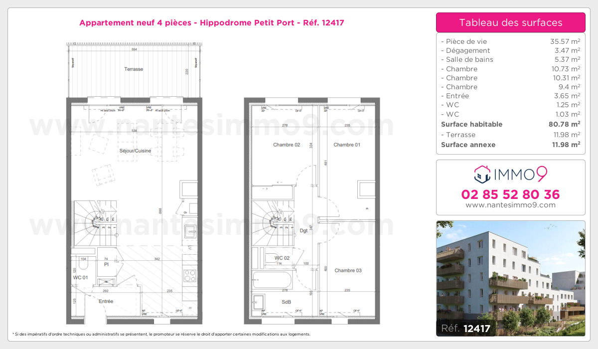 Plan et surfaces, Programme neuf Nantes : Hippodrome Petit Port Référence n° 12417