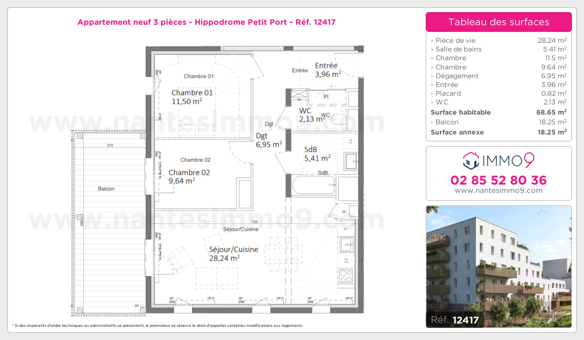 Plan et surfaces, Programme neuf Nantes : Hippodrome Petit Port Référence n° 12417