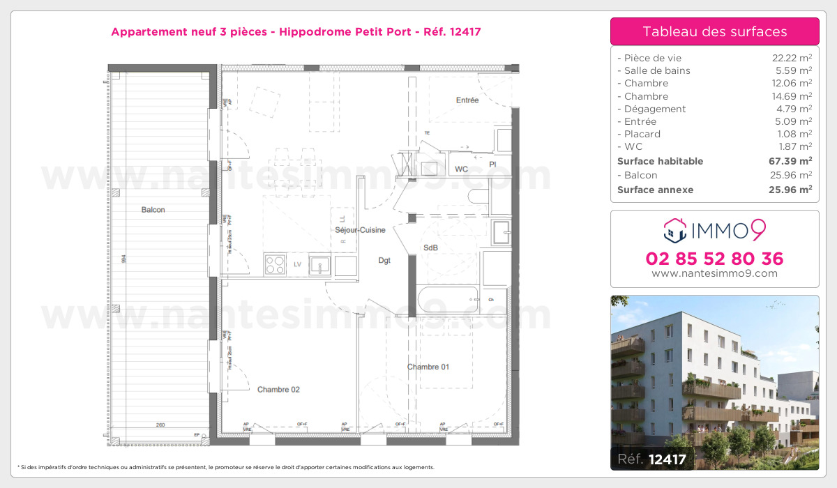 Plan et surfaces, Programme neuf Nantes : Hippodrome Petit Port Référence n° 12417