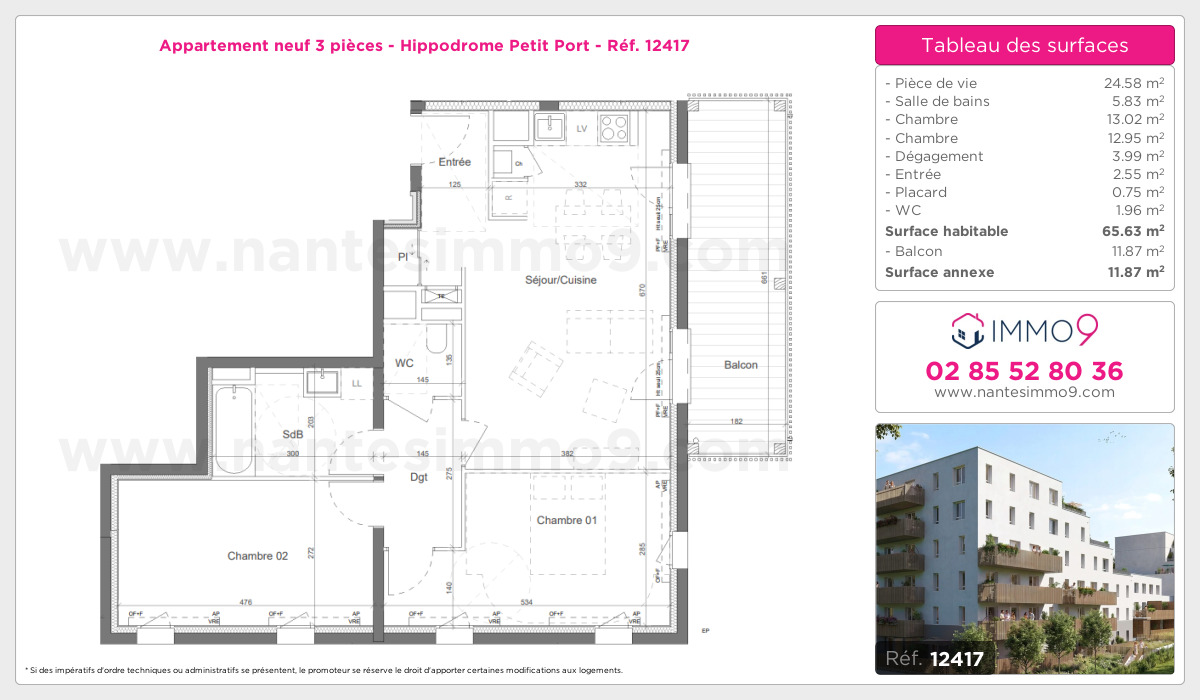 Plan et surfaces, Programme neuf Nantes : Hippodrome Petit Port Référence n° 12417