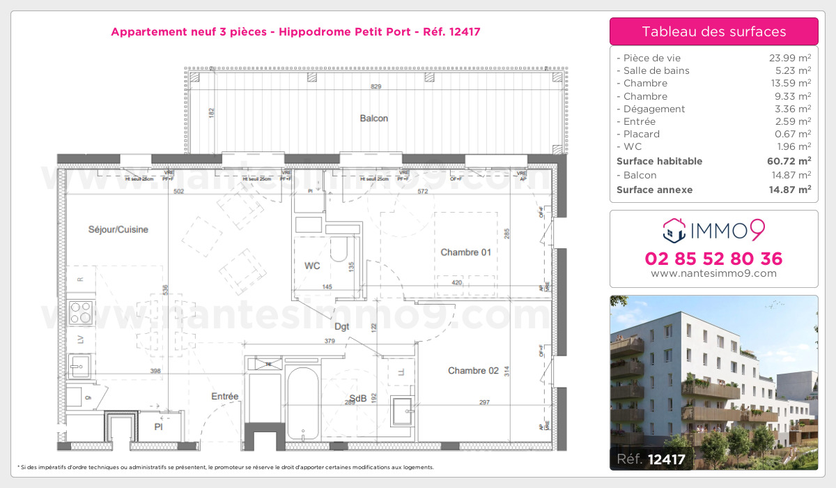 Plan et surfaces, Programme neuf Nantes : Hippodrome Petit Port Référence n° 12417