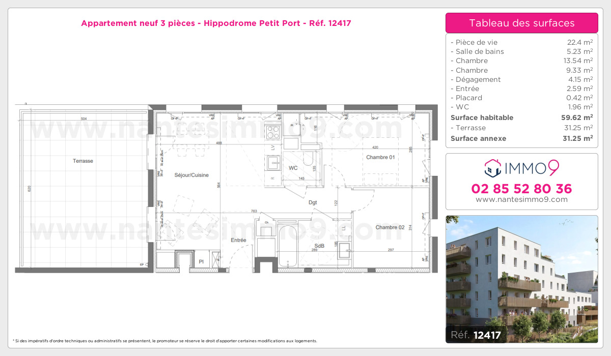Plan et surfaces, Programme neuf Nantes : Hippodrome Petit Port Référence n° 12417