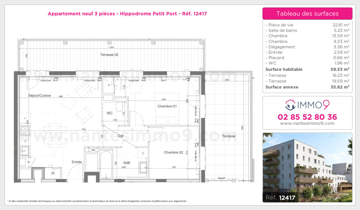 Plan et surfaces, Programme neuf Nantes : Hippodrome Petit Port Référence n° 12417