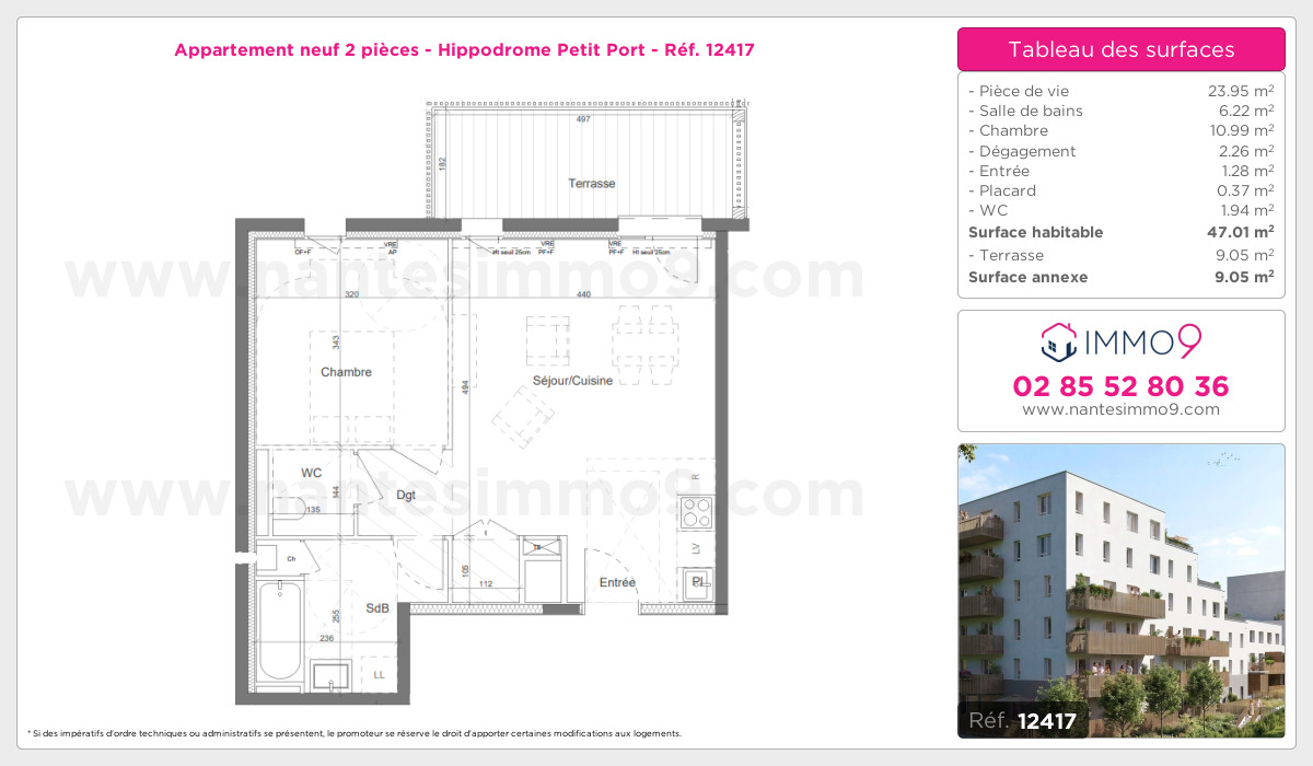 Plan et surfaces, Programme neuf Nantes : Hippodrome Petit Port Référence n° 12417
