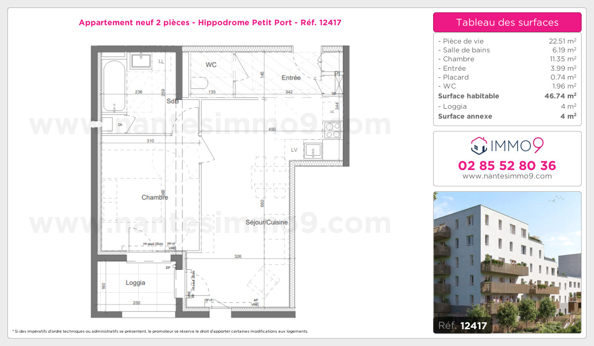 Plan et surfaces, Programme neuf Nantes : Hippodrome Petit Port Référence n° 12417