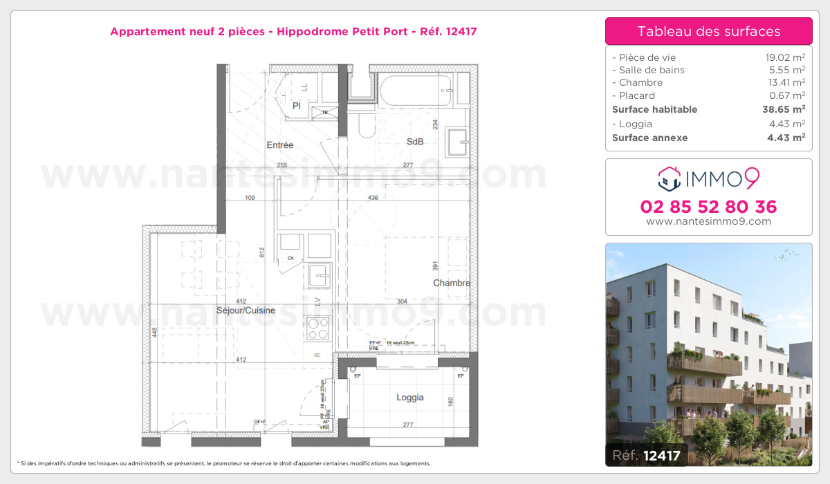 Plan et surfaces, Programme neuf Nantes : Hippodrome Petit Port Référence n° 12417