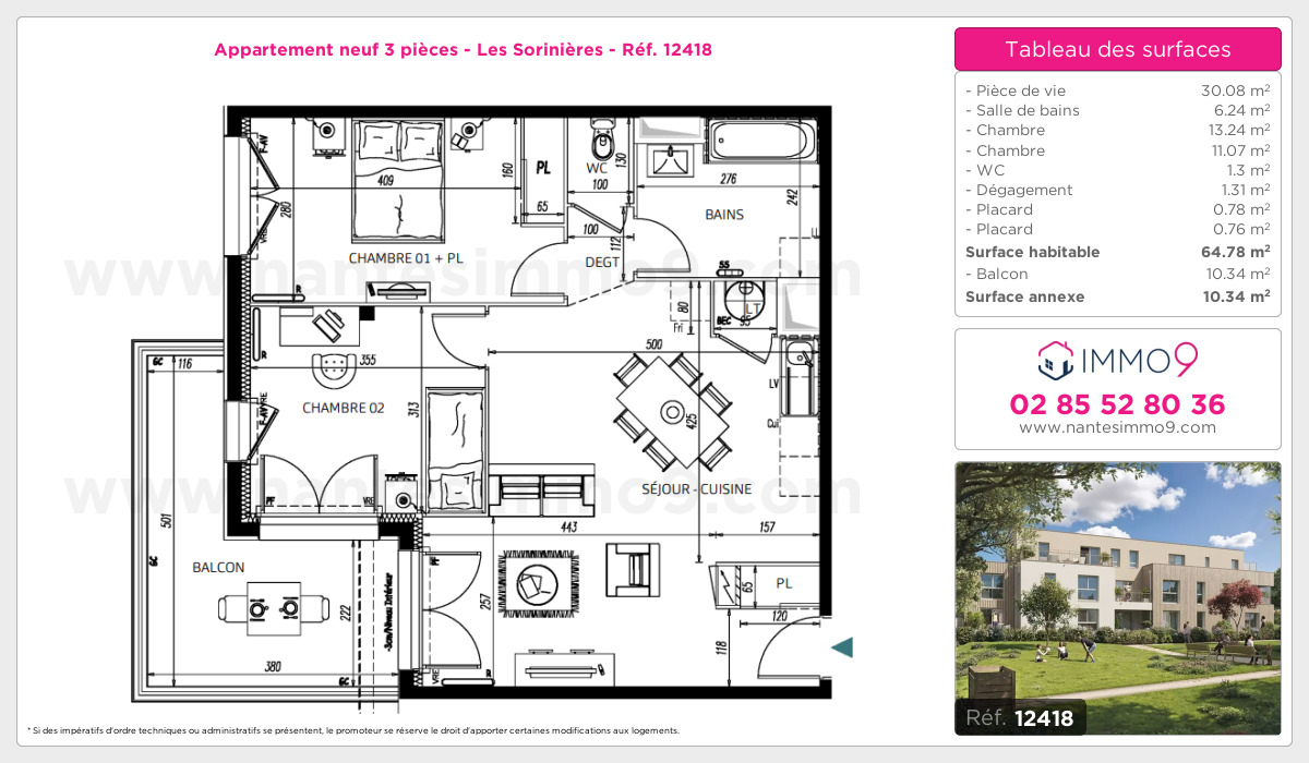 Plan et surfaces, Programme neuf Sorinières Référence n° 12418