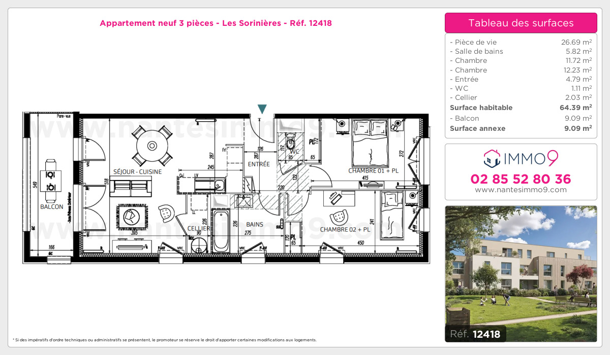 Plan et surfaces, Programme neuf Sorinières Référence n° 12418
