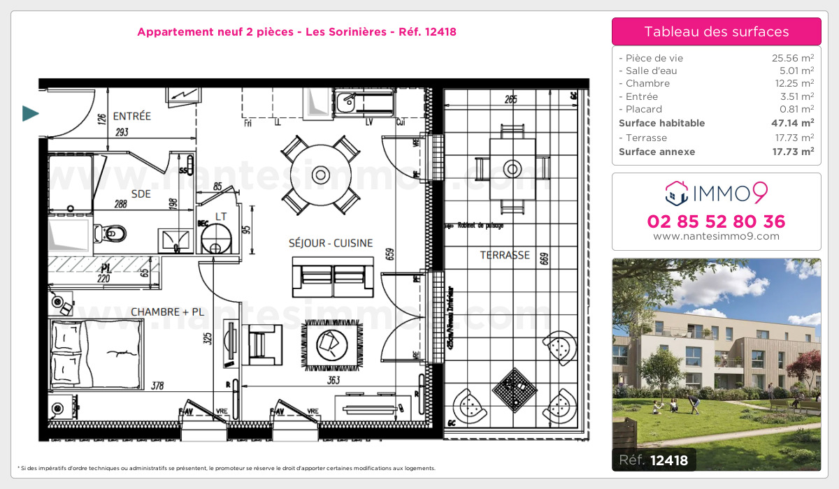 Plan et surfaces, Programme neuf Sorinières Référence n° 12418