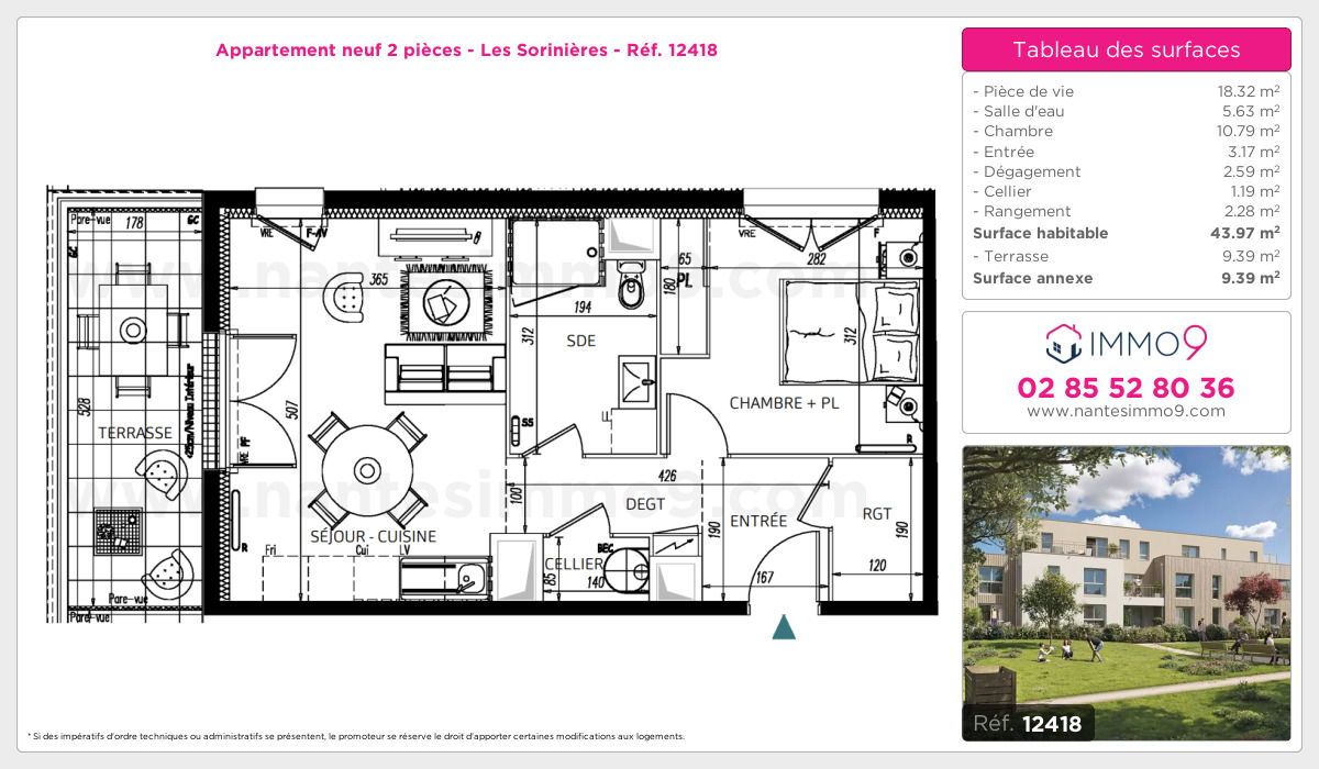 Plan et surfaces, Programme neuf Sorinières Référence n° 12418