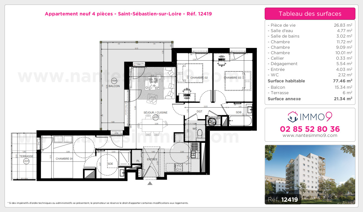 Plan et surfaces, Programme neuf Saint-Sébastien-sur-Loire Référence n° 12419