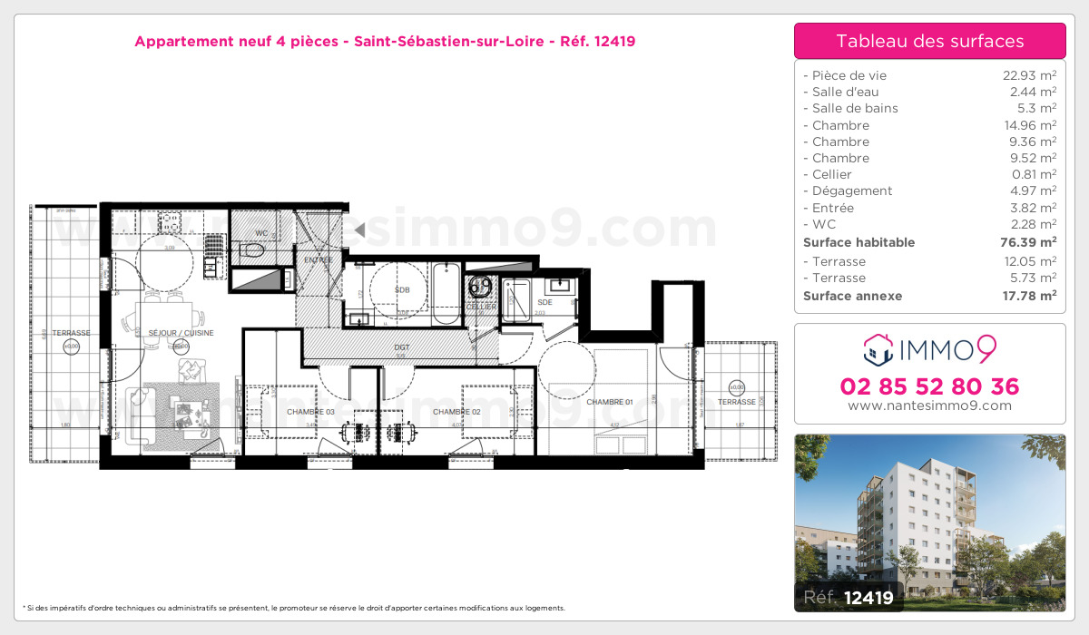 Plan et surfaces, Programme neuf Saint-Sébastien-sur-Loire Référence n° 12419