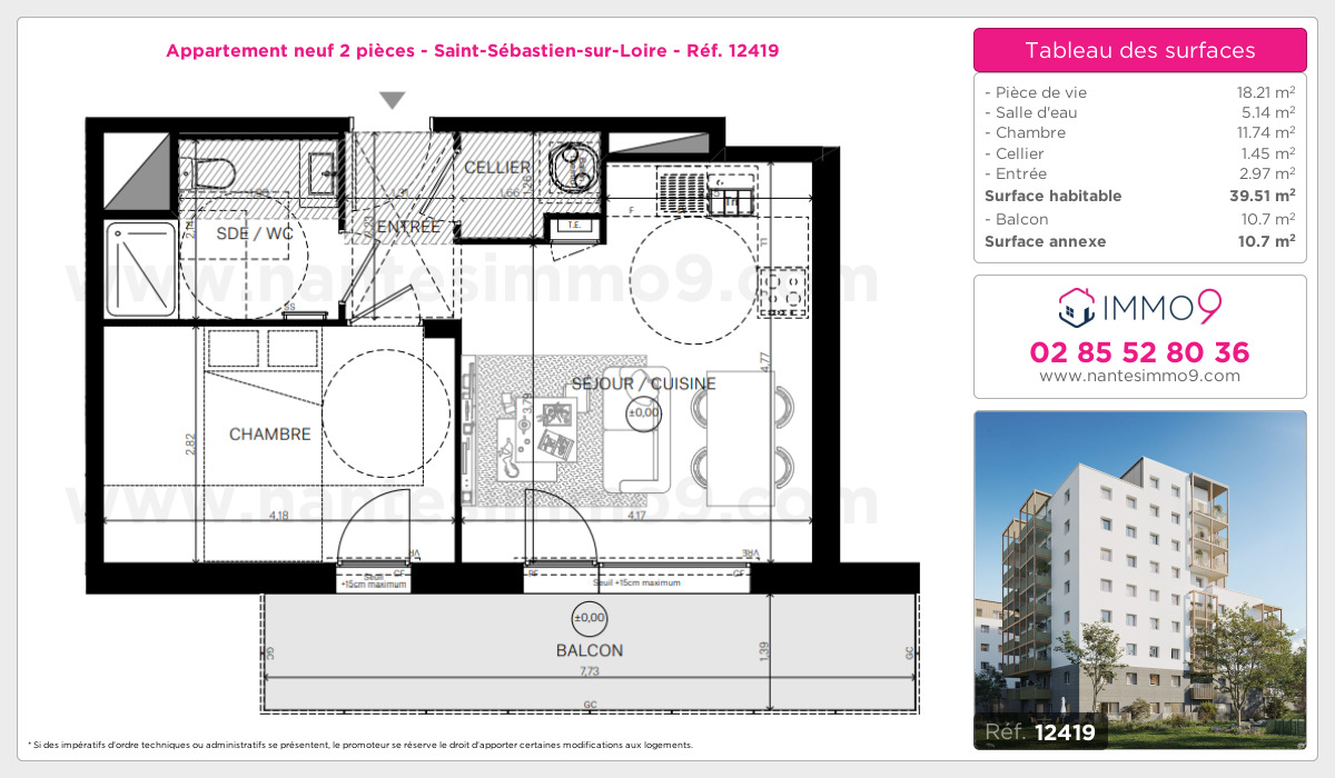 Plan et surfaces, Programme neuf Saint-Sébastien-sur-Loire Référence n° 12419