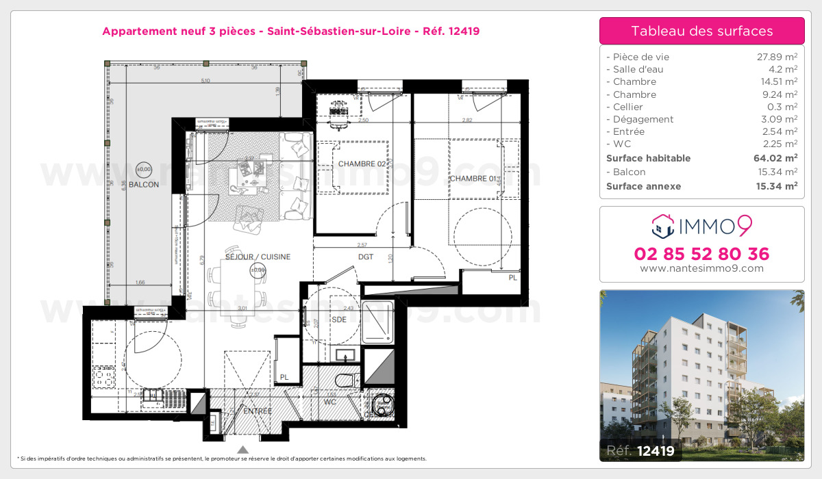 Plan et surfaces, Programme neuf Saint-Sébastien-sur-Loire Référence n° 12419