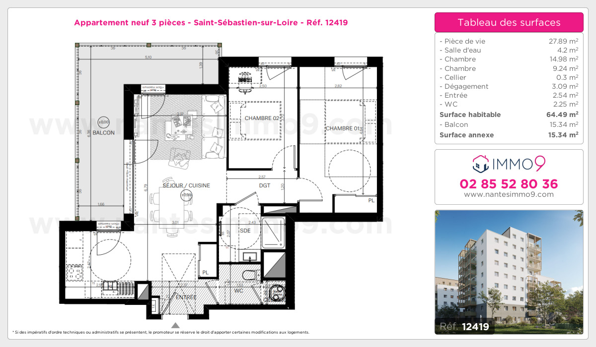 Plan et surfaces, Programme neuf Saint-Sébastien-sur-Loire Référence n° 12419