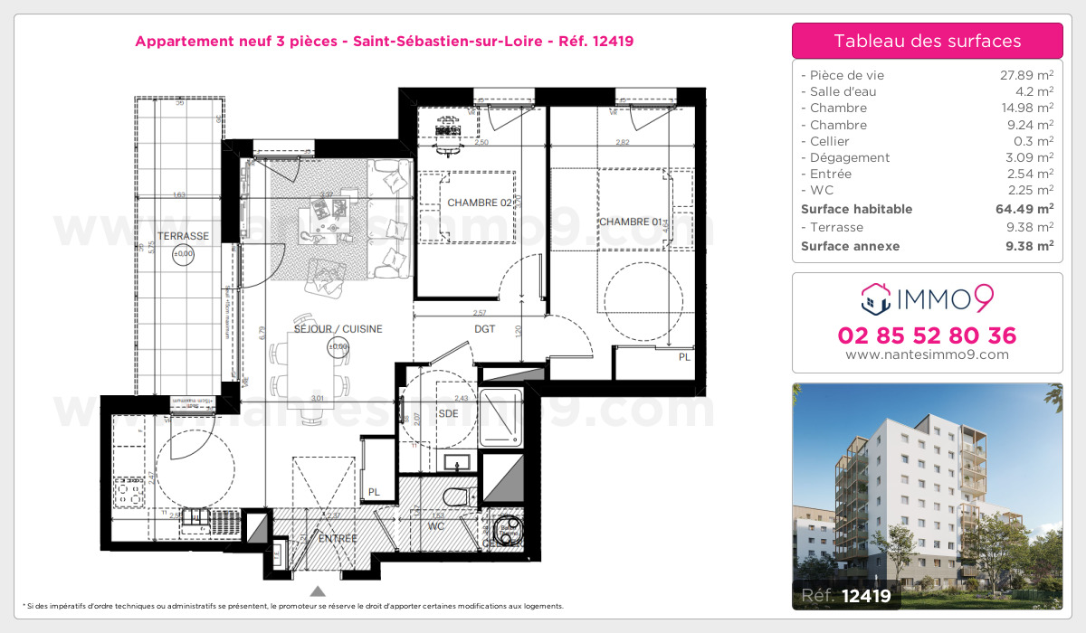 Plan et surfaces, Programme neuf Saint-Sébastien-sur-Loire Référence n° 12419