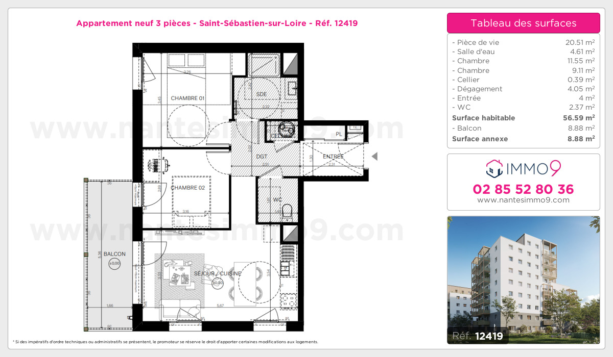 Plan et surfaces, Programme neuf Saint-Sébastien-sur-Loire Référence n° 12419
