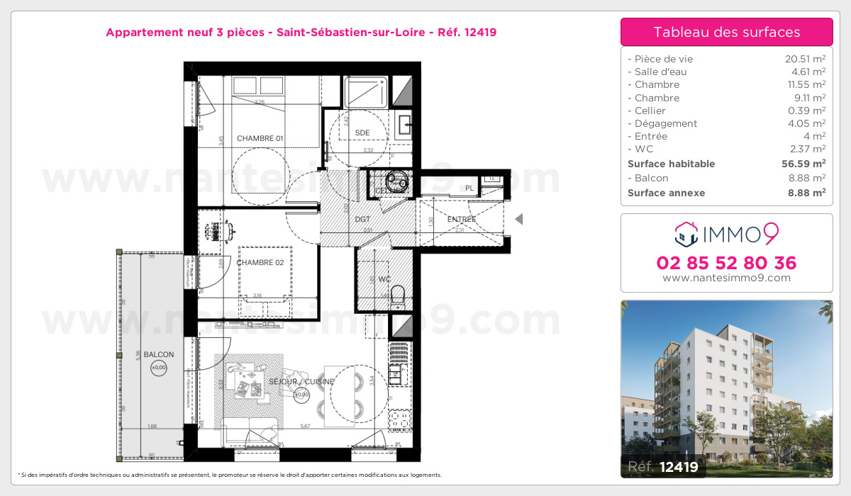 Plan et surfaces, Programme neuf Saint-Sébastien-sur-Loire Référence n° 12419