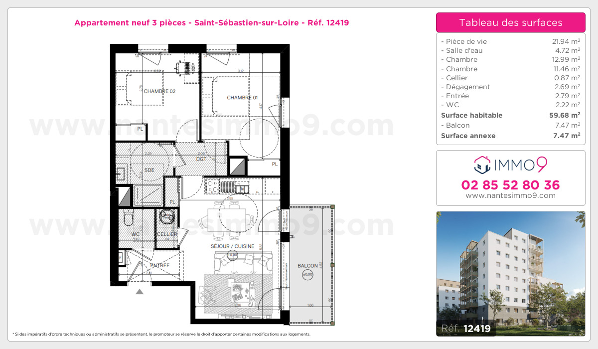 Plan et surfaces, Programme neuf Saint-Sébastien-sur-Loire Référence n° 12419