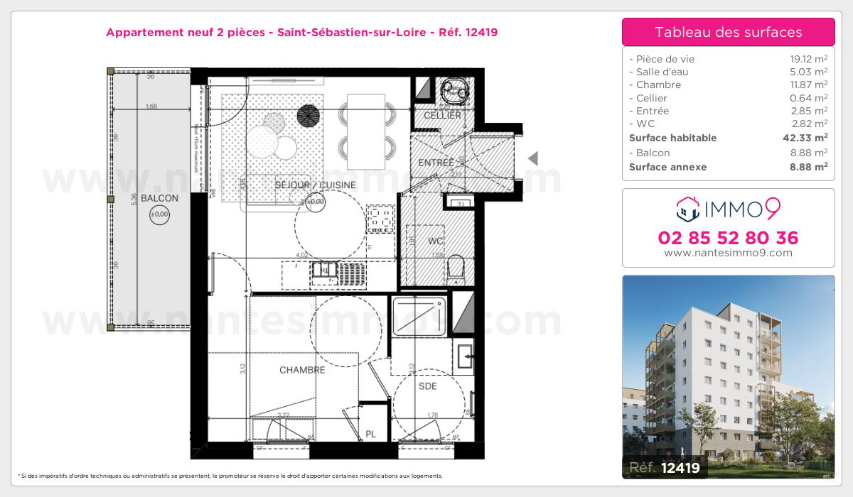 Plan et surfaces, Programme neuf Saint-Sébastien-sur-Loire Référence n° 12419