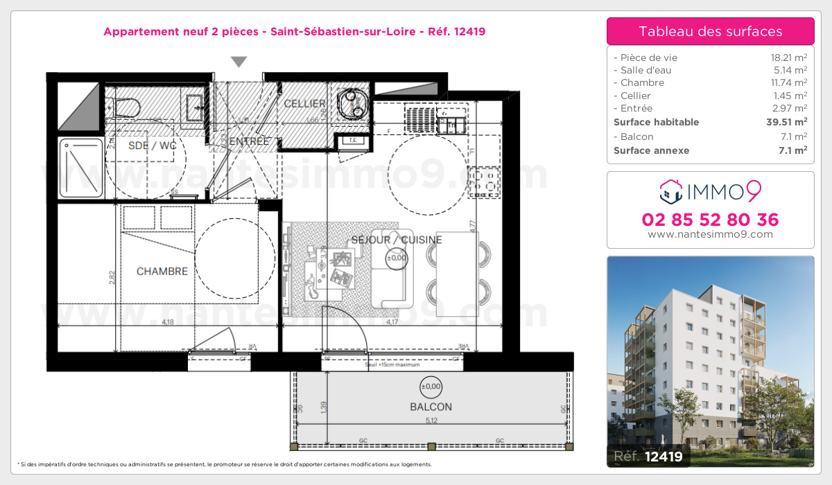 Plan et surfaces, Programme neuf Saint-Sébastien-sur-Loire Référence n° 12419
