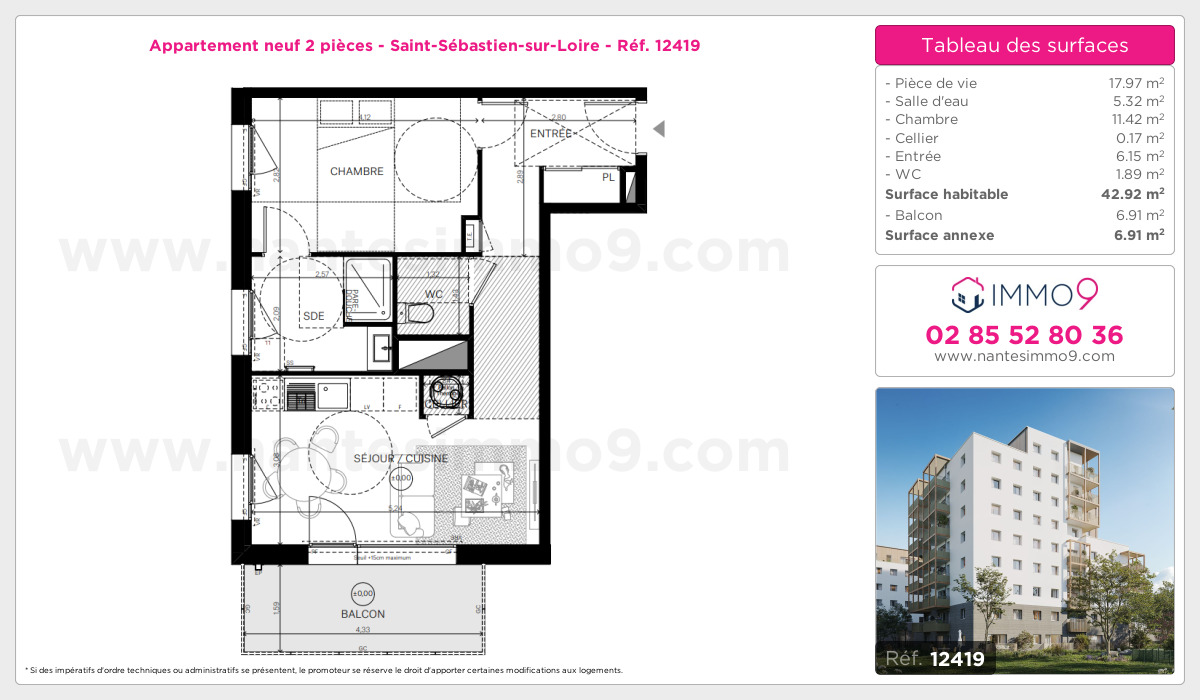 Plan et surfaces, Programme neuf Saint-Sébastien-sur-Loire Référence n° 12419
