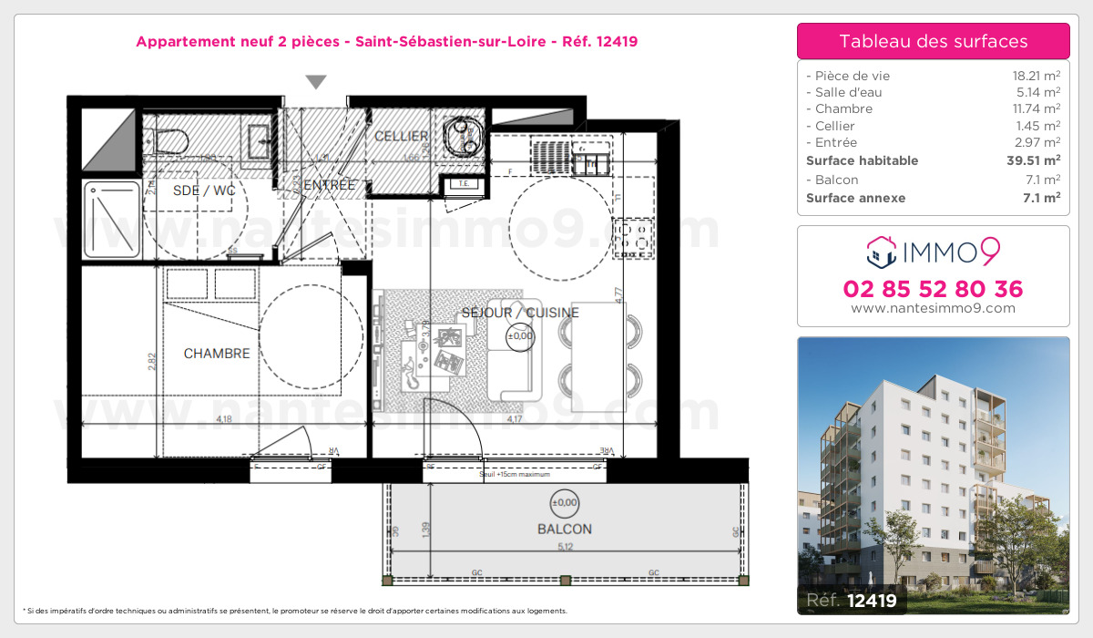 Plan et surfaces, Programme neuf Saint-Sébastien-sur-Loire Référence n° 12419