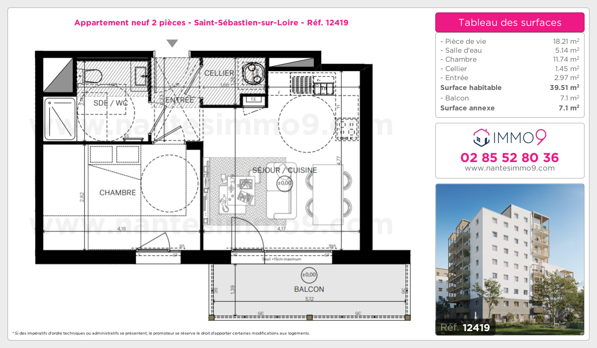 Plan et surfaces, Programme neuf Saint-Sébastien-sur-Loire Référence n° 12419