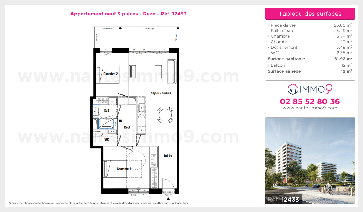 Plan et surfaces, Programme neuf Rezé Référence n° 12433
