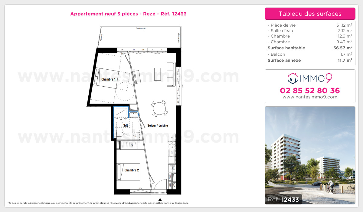 Plan et surfaces, Programme neuf Rezé Référence n° 12433