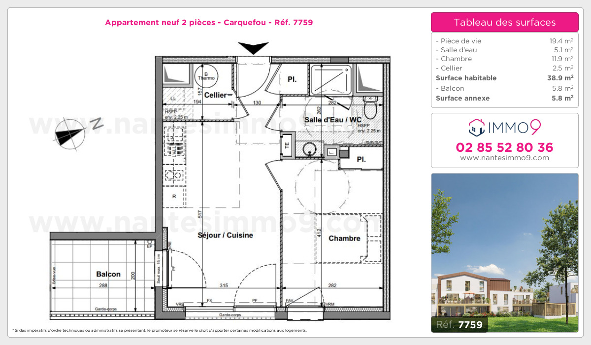 Plan et surfaces, Programme neuf Carquefou Référence n° 7759