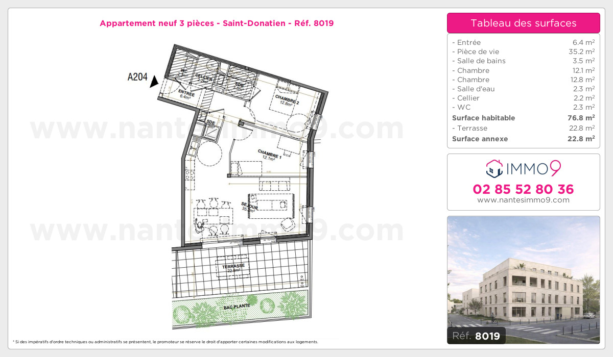 Plan et surfaces, Programme neuf Nantes : Saint-Donatien Référence n° 8019