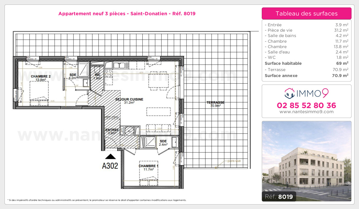 Plan et surfaces, Programme neuf Nantes : Saint-Donatien Référence n° 8019
