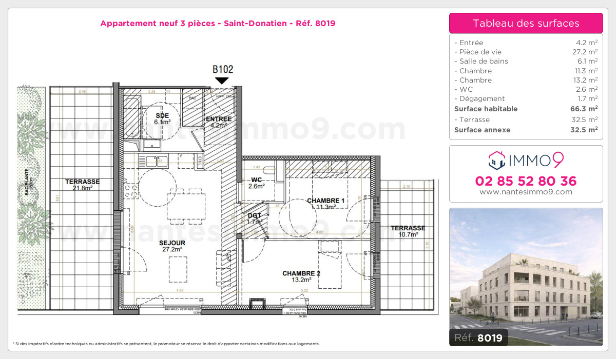 Plan et surfaces, Programme neuf Nantes : Saint-Donatien Référence n° 8019