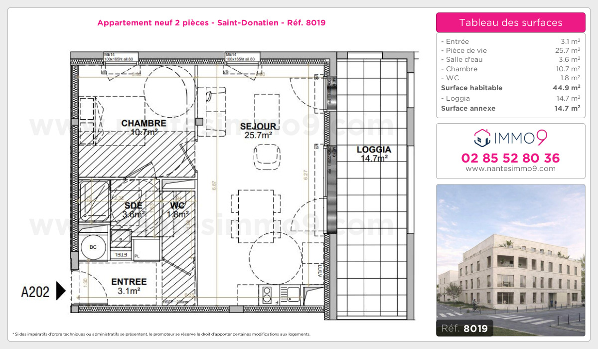 Plan et surfaces, Programme neuf Nantes : Saint-Donatien Référence n° 8019